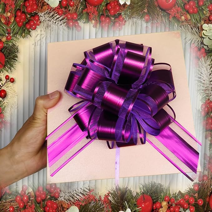 6 PCS Large Pull Bows, Purple Bows for Gift Wrapping, 6 Inches Gift Bows, Wedding Ribbon Bows for Boxes, Flower Arrangements, Party Decoration (Purple)