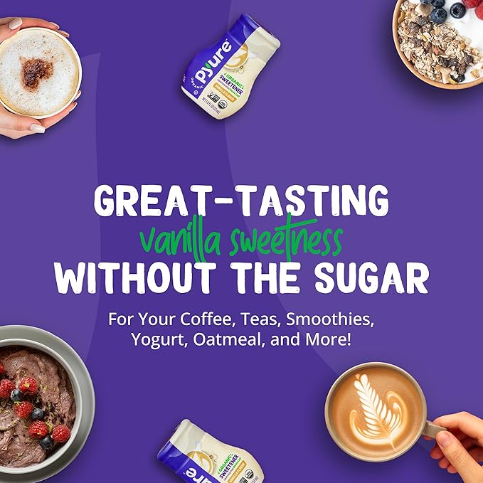 Pyure Organic Vanilla Stevia Liquid Sweetener, Sugar-Free Stevia Drops, Keto Sugar Substitute, Zero Calorie, Zero Carb, Zero Sugar