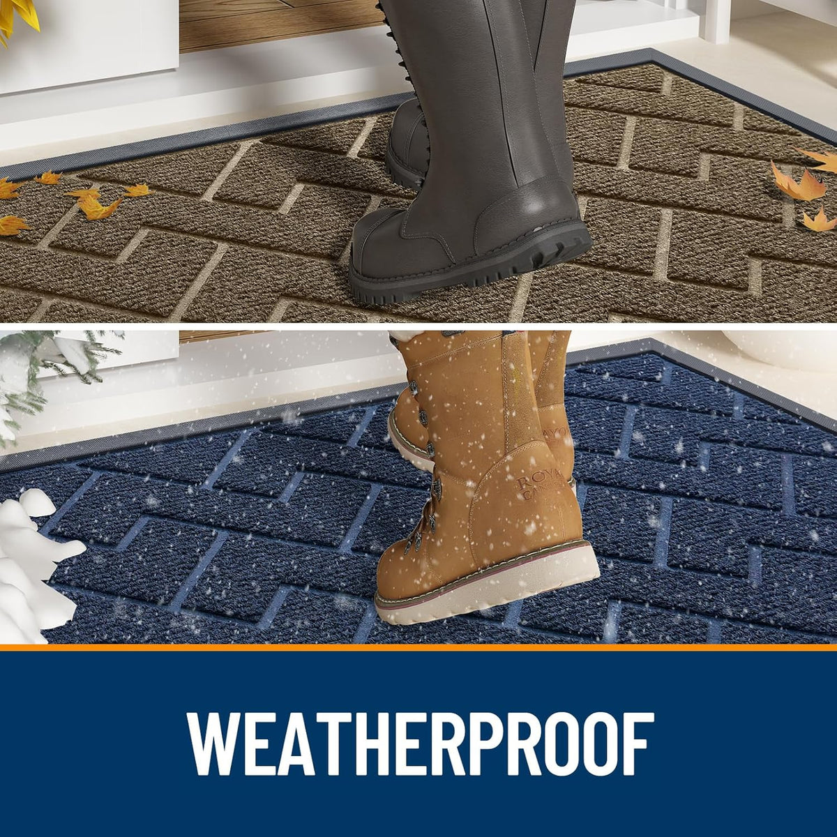 OLANLY Front Door Mat Indoor Outdoor Entrance, Waterproof All-Season, All-Weather Doormat, Sturdy Natural Rubber, Low Profile, Easy Clean Patio Porch Entryway Mat, Herringbone Brick (Black, 47x32)