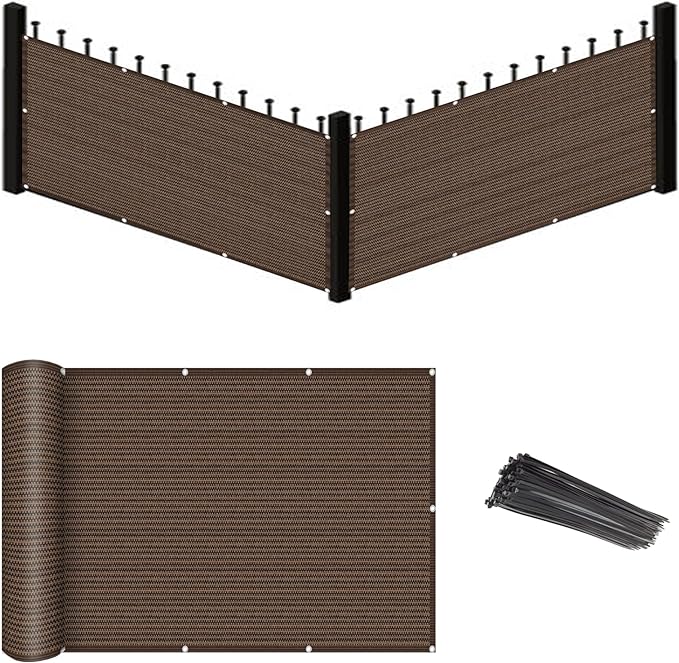 Eden's Decor Balcony Privacy Screen Brown 2'6"x 21' Cover Mesh Windscreen Weather-Resistant UV Protection for Backyard Deck, Patio, Balcony, Pool, Porch, Fence, Railing, Gardening