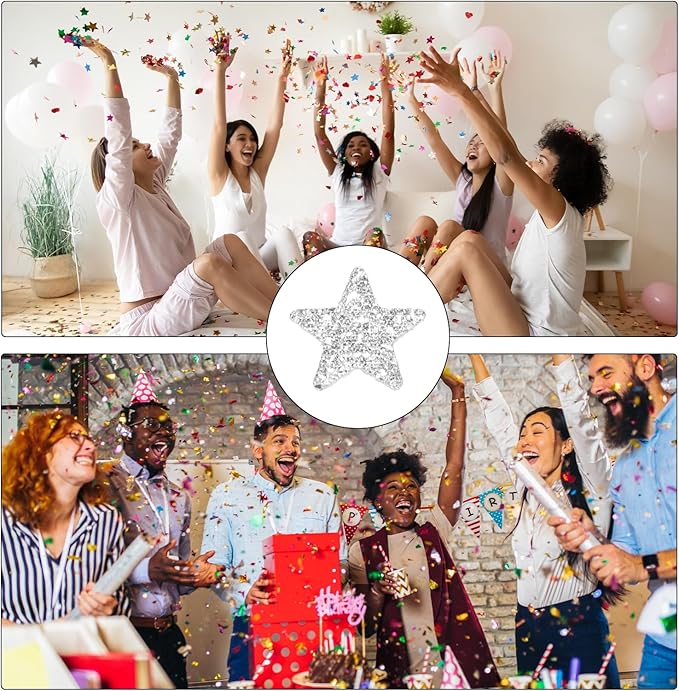 MECCANIXITY 200Pcs Star Confetti Glitter Confetti Table Confetti Decor for Party Wedding Festival Decorations,0.24x0.24Inch,Silvery