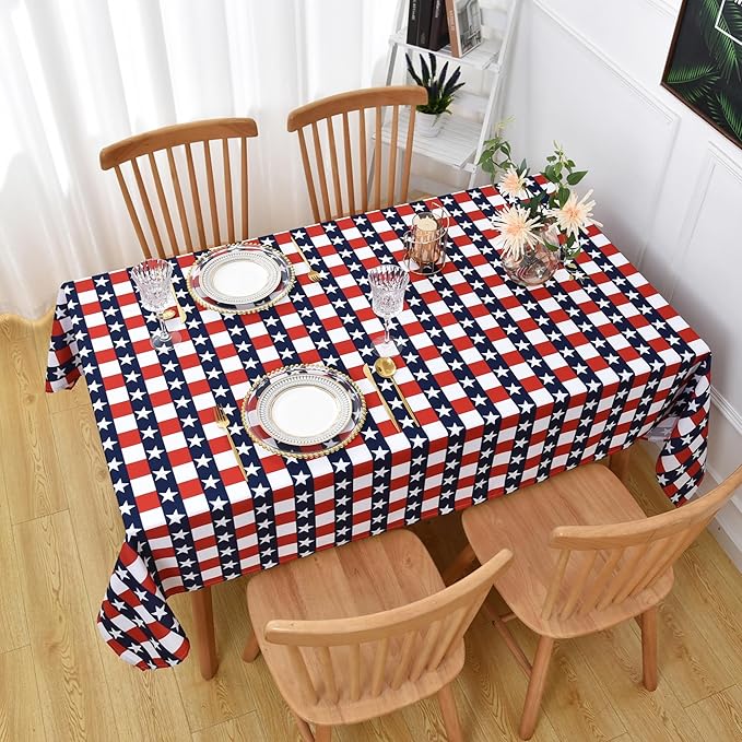 USA Gingham Patriotic Tablecloth Fabric - Rectangular 58x102 Inch Water Resistant Checked Table Cloth for Indoor/Outdoor Use - Table Cover for Kitchen, Picnics, Gardens, and Parties
