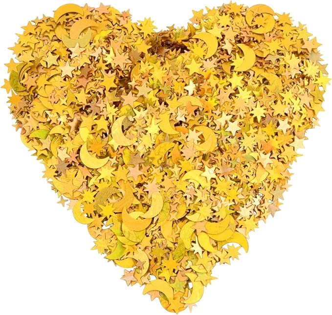 4000Pcs Star and Moon Confetti, 30g Table Confetti, 4-10mm Iridescent Metallic Glitter Foil Confetti, Twinkle Little Stars Moon Sequin for Birthday Party Wedding Festival DIY Crafts (Gold)