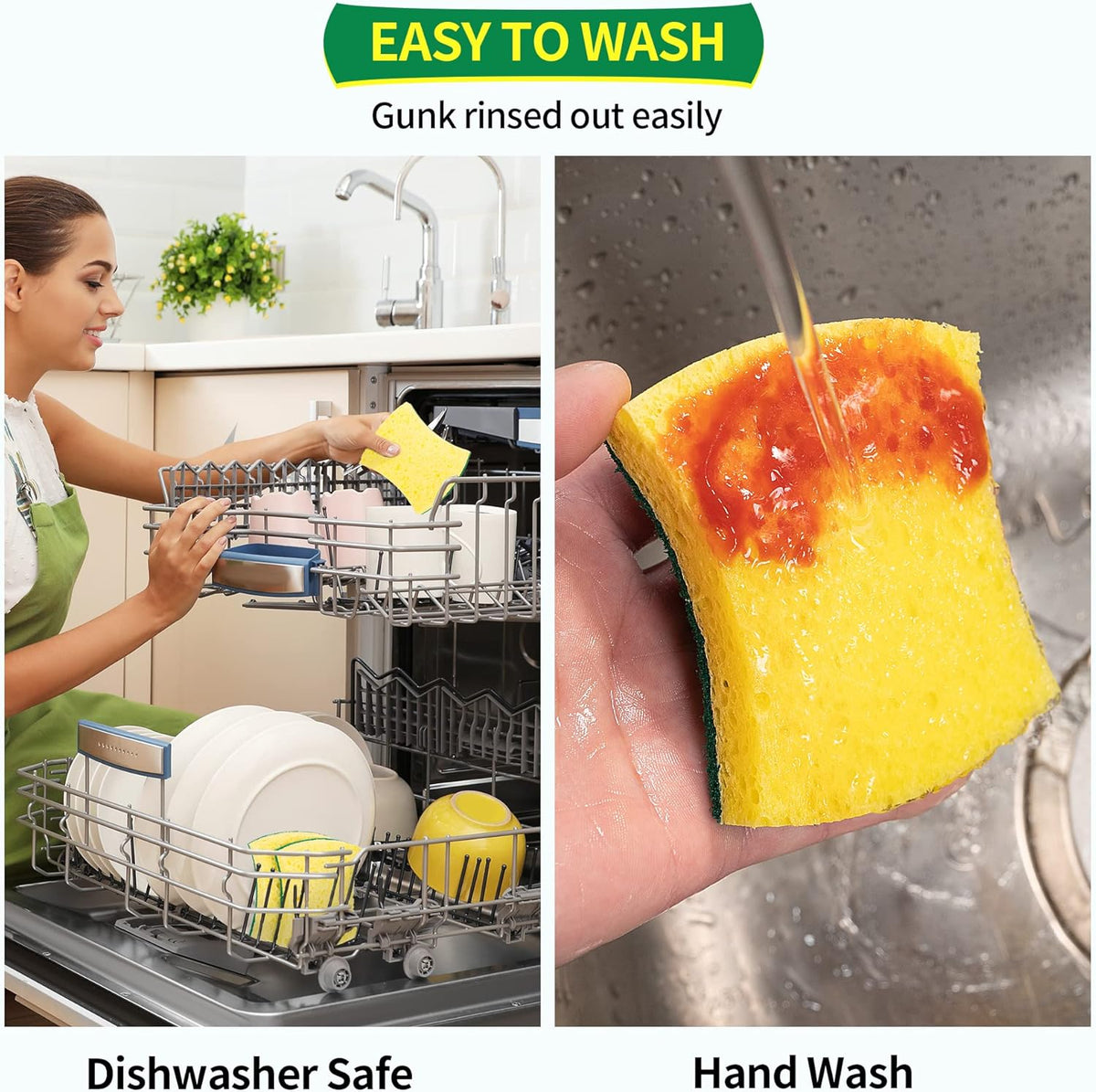 HOMERHYME Heavy Duty Cellulose Scrub Sponges, 12 Pack Dual-Sided Multipurpose Kitchen Sponge for Dishwashing, Uncoated Cookware, Sink, and Countertops