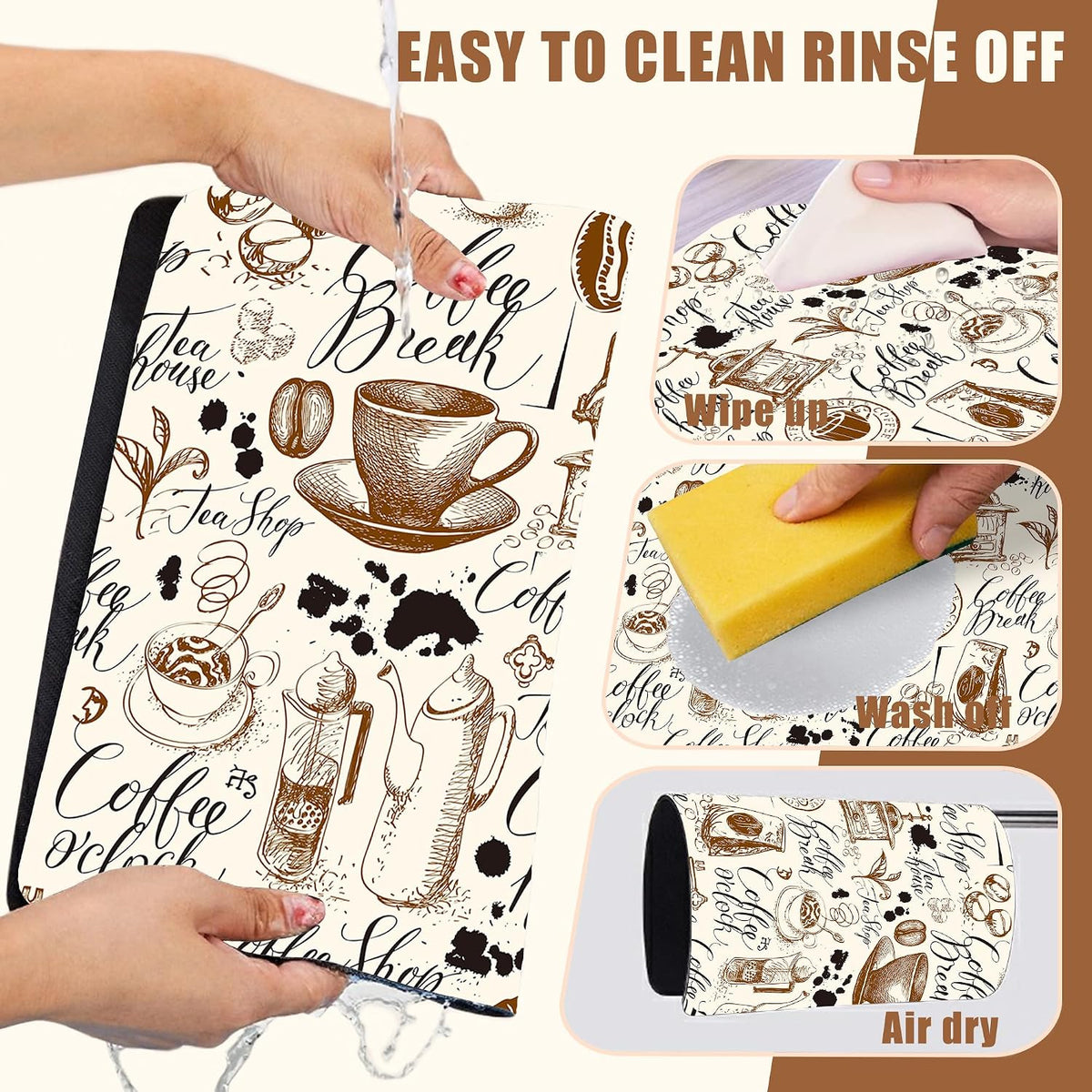 Dish Drying Mat Coffee House Coffee Bar Mat for Countertop Absorbent Rubber Backed Hide Stain Dish Drainer Rack Pad Espresso Machine Cafe Table Dining Room Decoration 15.7 x 23.6 Inch