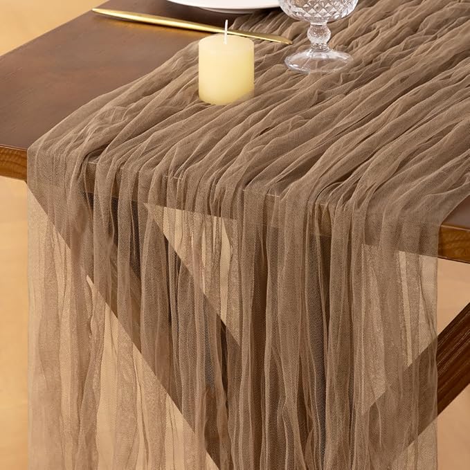 Socomi Nude Cheesecloth Table Runner Tulle Gauze Cheese clothBoho Rustic 120 inch 10FT Runner for Wedding Party Baby Shower Birthday Holiday Decorations 1pc