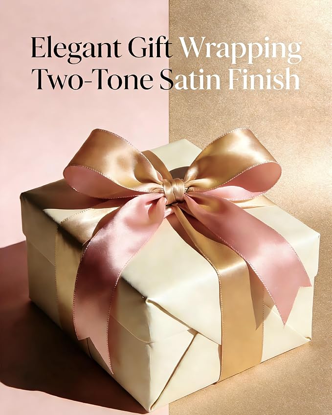 Two Tone Satin Ribbon 1 Inch, 30 Yards Light Pink & Champagne Double Faced Ribbon for Gift Wrapping, Flower Bouquet, Bow, Hair, Wedding, DIY Crafts, Baby Shower