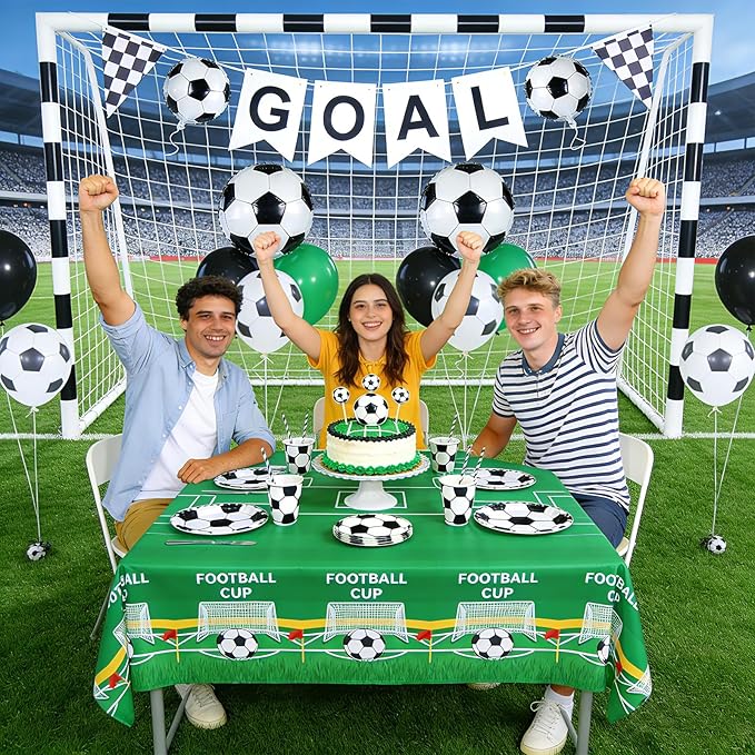 2Pcs Soccer Tablecloths, Soccer Party Decorations 54 x 108 inches Disposable Plastic Tablecloths for Sports Party Soccer Birthday Party Decorations