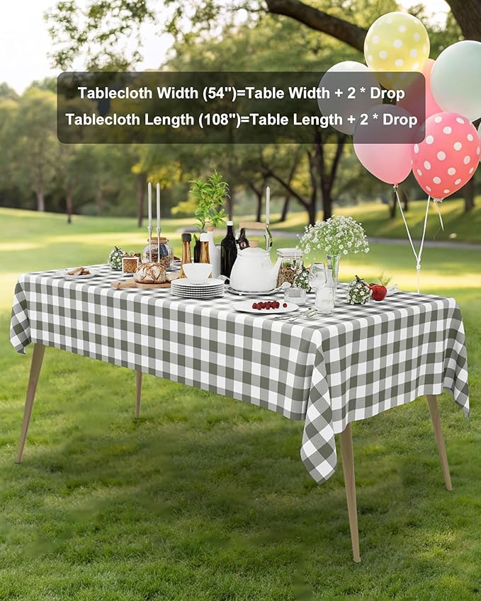 Smiry 20 Packs Gingham Disposable Table Cloth, 54 x 108 Inch Waterproof Plastic Tablecloth, Rectangle Grey and White Checkered Table Covers for Picnic, Birthday, Party