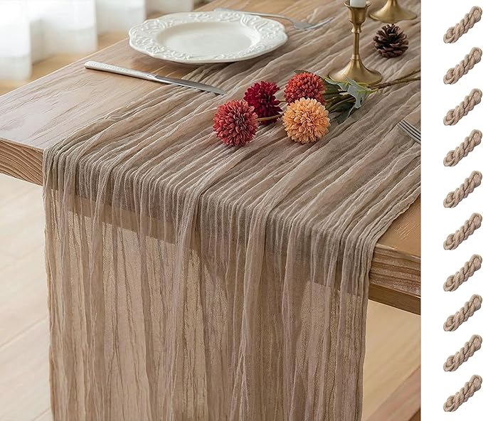 FEXIA 10 Pack Nude Table Runner 35x120 Inches Gauze Table Runner for Bridal Shower Wedding Party First Communion Centerpiece Engagement Boho Table Decoration (Nude)