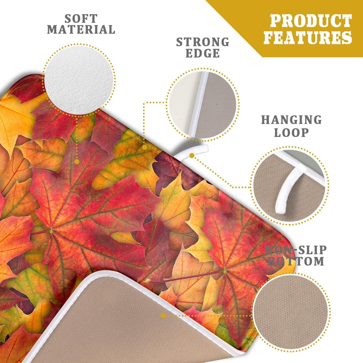 Colorful Autumn Maple Leaves Dish Drying Mat for Kitchen Counter Fall Drying Mat 16 x 18 Inch with Absorbent Reversible Microfiber Dish Drying Pad