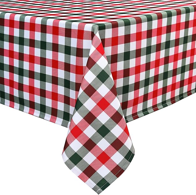 Gingham Xmas Tablecloth Fabric - Oblong 58x120 Water Resistant Christmas Plaid Table Cloth for Indoor/Outdoor Use - Red Tabletop Cover Perfect for Birthday, Picnics, Gardens