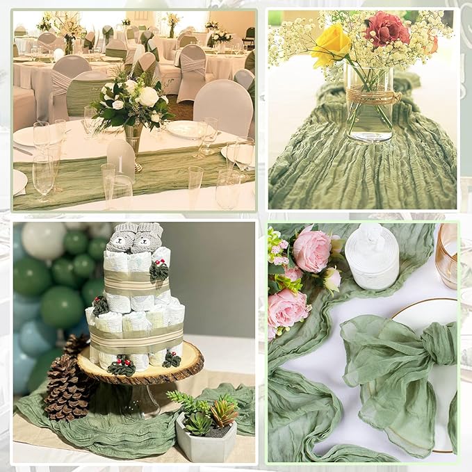 Sage Green Cheesecloth Table Runner 13.3FT Rustic Sheer Gauze Table Runners 157 Inch Boho Cheese Cloth Table Decorations for Summer Wedding Party Bridal Baby Shower Home Decor