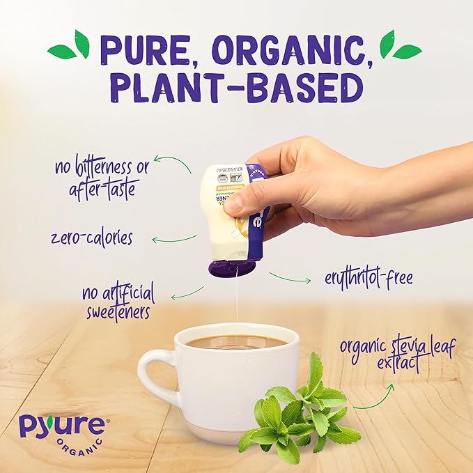 Pyure Organic Vanilla Stevia Liquid Sweetener, Sugar-Free Stevia Drops, Keto Sugar Substitute, Zero Calorie, Zero Carb, Zero Sugar