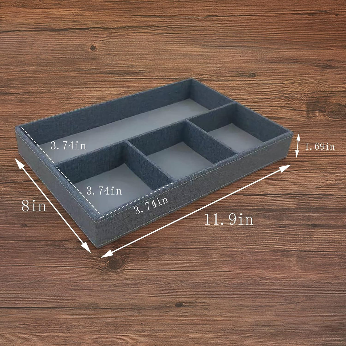 Desktop Storage Organizer, Bedside Table or Storage rack Leather Tray, Valet Tray, Dresser Organizer, 4 Compartments