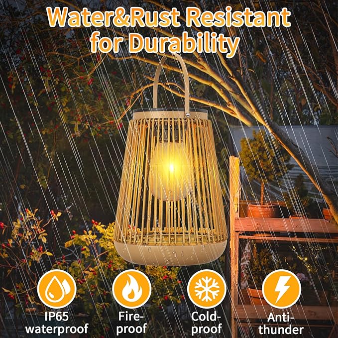 Solar Lanterns Outdoor Waterproof, KagoLing Outdoor Solar Lanterns Gifts for Women Mom Grandma, Woven Garden Decor, Rattan Lantern Decoration for Yard, Patio, Porch, Balcony, Backyard, 2 Pack