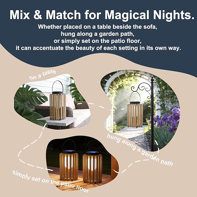 Solar Lanterns Outdoor Waterproof, Copycatting Wicker Work Solar Lantern with Handle, Outdoor Lantern Dusk to Dawn 6-8Hr, Hanging & Tabletop Decor for Garden/Patio