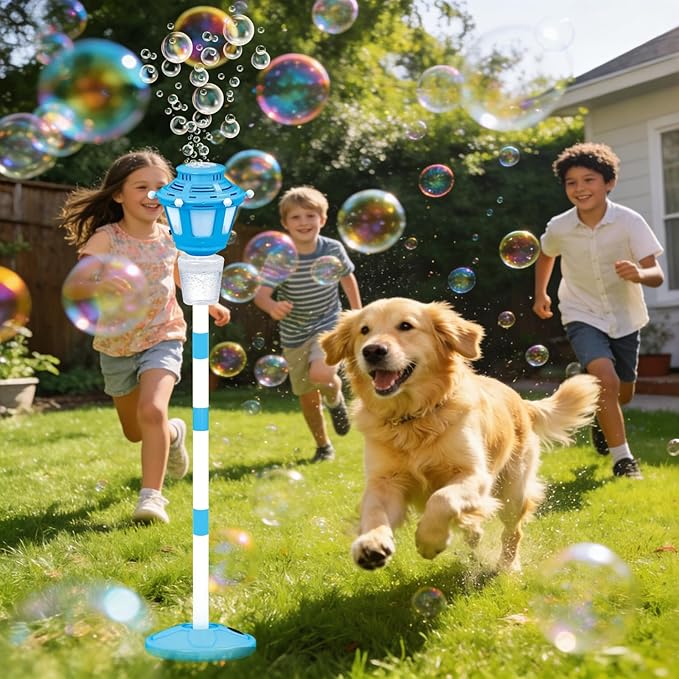 Bubble Machine Maker with Light and Music, Automatic Bubble Blower Summer Bubbles Toys, Rechargeable Automatic Bubble Machine Adjustable Height Outdoor Toy