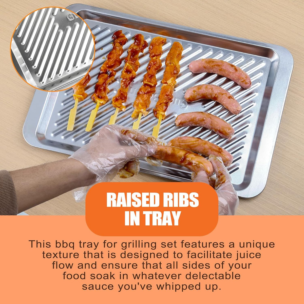 Grilling Prep and Serve Trays Set of 2 Stackable Stainless Steel BBQ Trays Marinating Tray Food Serving Platter for Cooked and Raw Meat BBQ Prep Tub