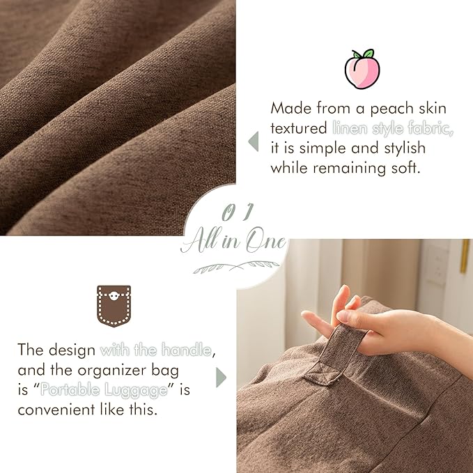 Square Comforter Storage Bag/Wedge Pillow Cover Linen Like - Multi-Use Pillow, Cushion & Bedding Insert Cover - Stuff with Clothes, Blankets for Extra Storage (22.8x22.8x7.8 In, Brown)