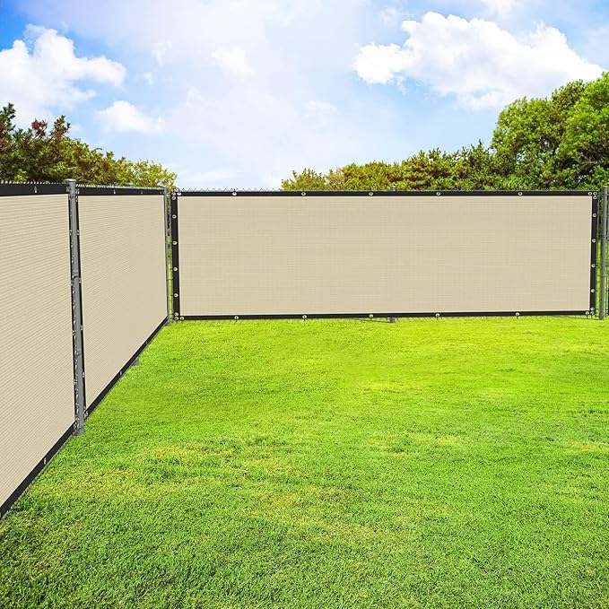 ECOOPTS 4'x11' Privacy Fence Screen Windscreen with Copper Grommets, Fit for Commercial Fence and Residential Garden Outdoor 90% UV Blockage, Cable Zip Ties Included (Beige)