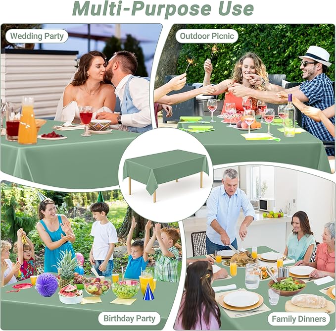 QZYL 12 Pcs Rectangle Tablecloth, 54 X 108 Inches Plastic Table Cover, Sagegreen Disposable Table Cloth Party Decorations, Robust Table Cover Birthday Party, Baptism Decorations and Home Essentials