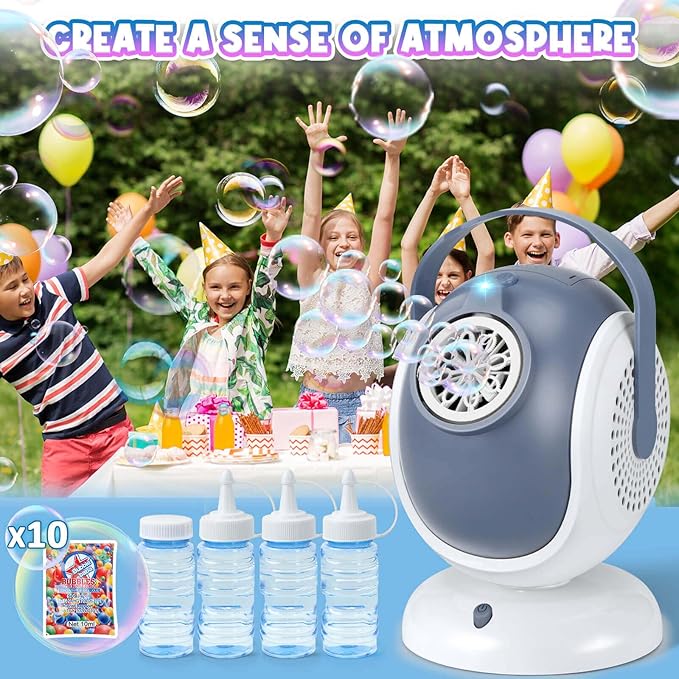 Bubble Machine for Kids: Automatic Bubble Blower 60° 360° Auto Rotatable Bubble Machines for Parties Outdoor Bubble Machine Bubble Toys for Outdoor Wedding Birthday Party Gifts