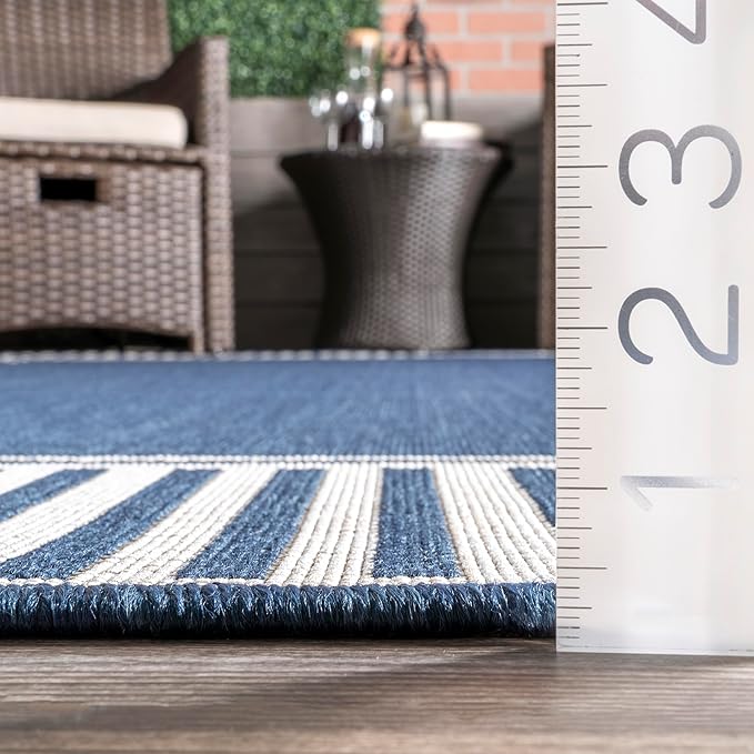 Nuloom Asha Navy/Ivory, 8' x 10', Casual, Striped Border, Soft and Cozy, High Traffic, Stain Resistant, Easy Clean, Durable Area Rug for Indoor/Outdoor Patio, Deck, Porch, Garden, Courtyard