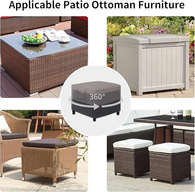 Easy-Going Outdoor Ottoman Cover, Waterproof Patio Ottoman Cover, Heavy Duty Outdoor Furniture Cover with Padded Handles (40"x30"x17", Gray/Dark Gray)