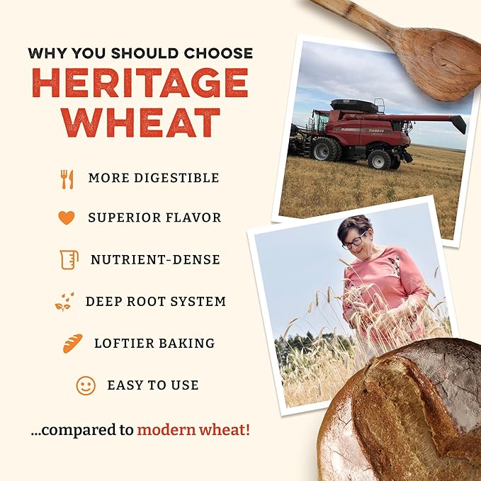 Sunrise Flour Mill Organic Heritage Whole Wheat Flour - 2 lbs, Easier to Digest with Less Bloating, No Bleaching or Bromating, Zero Additives