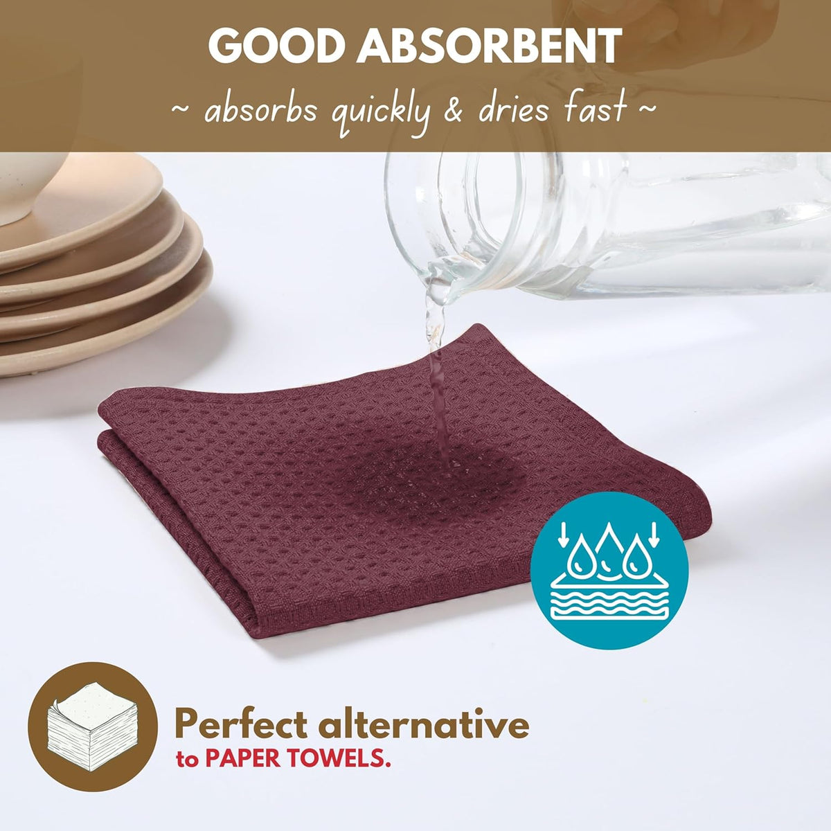 Native Fab Kitchen Towels & Dish Cloth Set, 100% Cotton, 8 Piece, Absorbent, Durable, Washable, Quick Drying Towel for Cleaning, Cooking, Baking