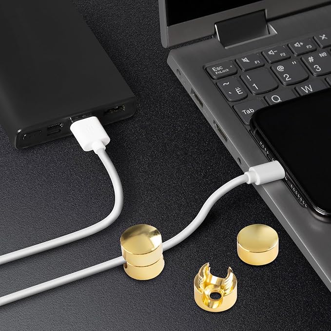 3 Sets Charger Cord Holders, Adjustable Metal Cable Cord Management Clips, Adhesive Nightstand Phone Wire Organizers for Office, Desk, Home - Gold