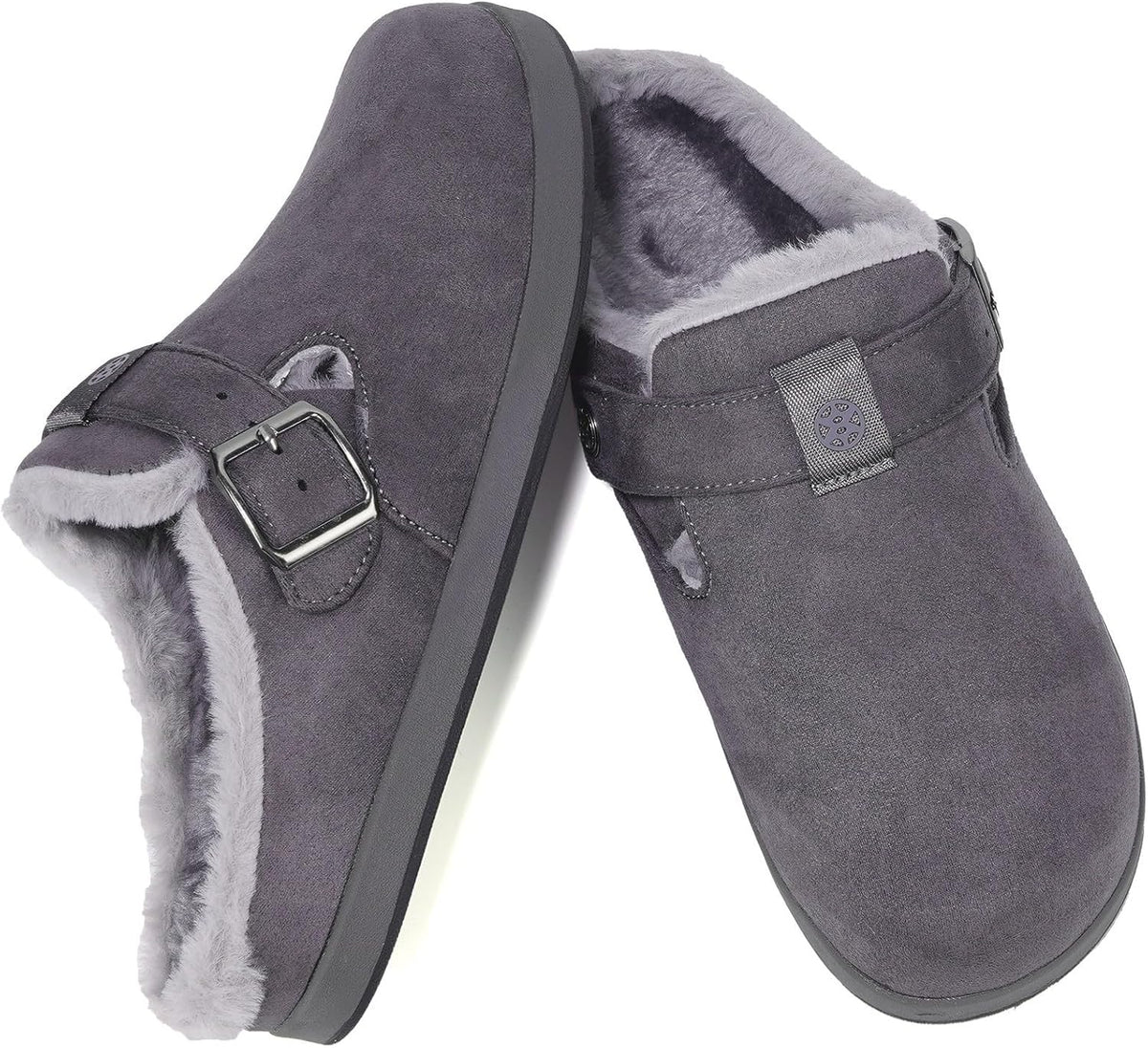 Fur Lined Clogs for Women Men Suede Winter Slippers Arch Support Slip on Mules Potato Shoes with Removable Cushion Footbed Warm Home House Shoes