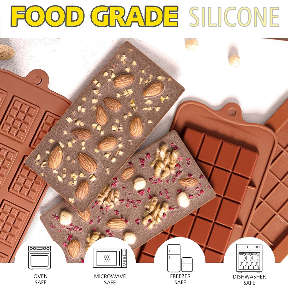 Anaeat Silicone Break Apart Chocolate Molds, Set of 4 Flexible Non-Stick Silicone Candy Protein and Energy Bar Molds for Mini Rectangle Chocolates