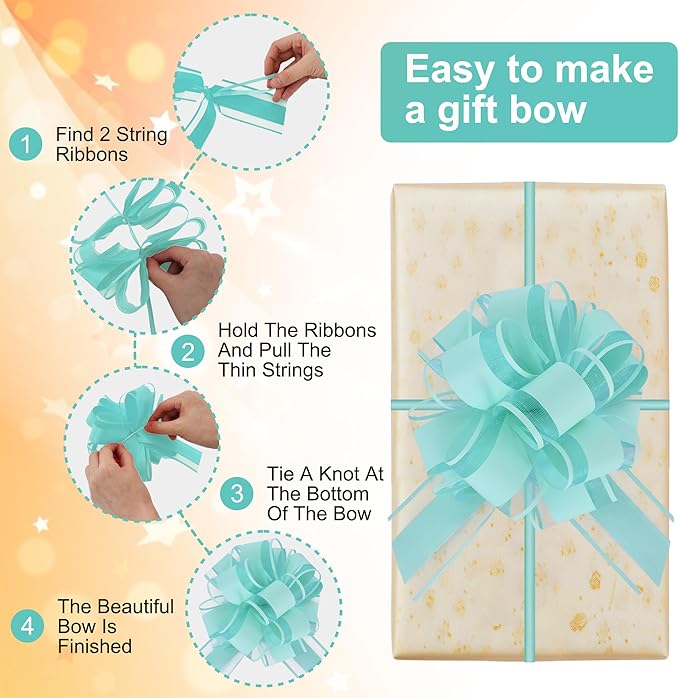6pcs 7 Inch Pull Bows Teal Blue Gift Wrap Bows for Gift Basket, Flower Wrapping, Baby Shower, Christmas, Valentine's Day, Birthday Party Decorations