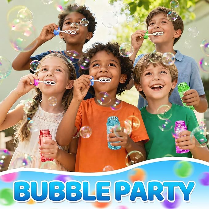 Bulk Neon Bubble Solution Bottles - Lid-Attached Wands, Party Favor Set in Display Box, 60 Pcs | Birthday Decor, Goody Bag Stuffers Supplies, Pinata Fillers, Carnival & Summer Outdoor Toy Gift for Kid