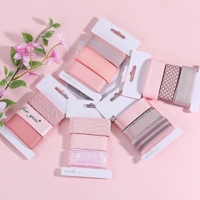 BEEFLYING 3 Styles Pink Wire Edged Ribbons for Gift Wrapping Decoration 25~28mm×2.7m Stripe Ribbons Satin Ribbons for Wedding Party Decoration Hair Bows Flower Designs Sewing and Craft, 9 Yards