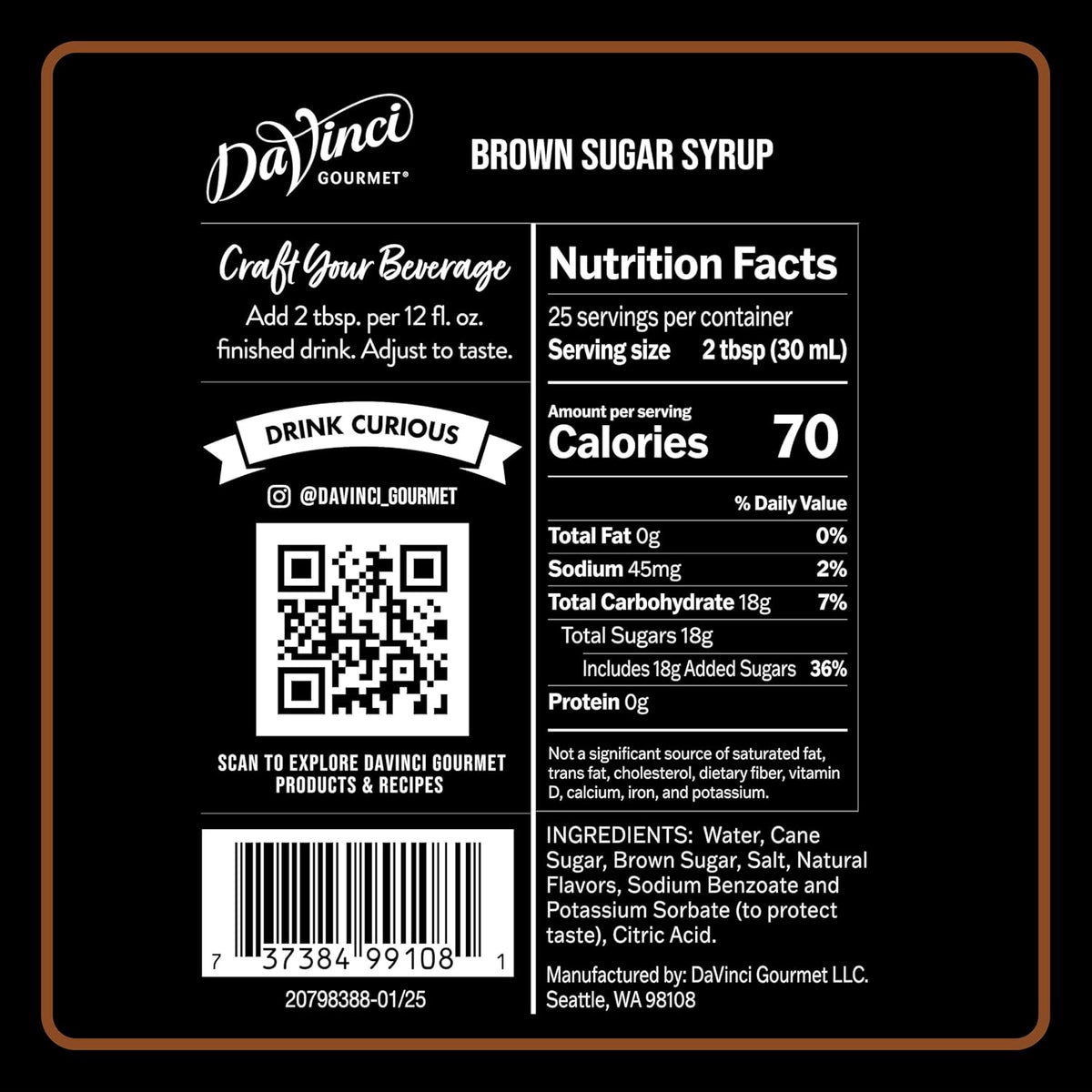 DaVinci Gourmet Brown Sugar Syrup, 25.4 Fluid Ounces