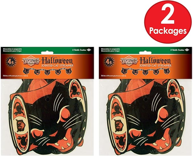Beistle 2 Piece Vintage Halloween Party Decorations - Black Cat Banners