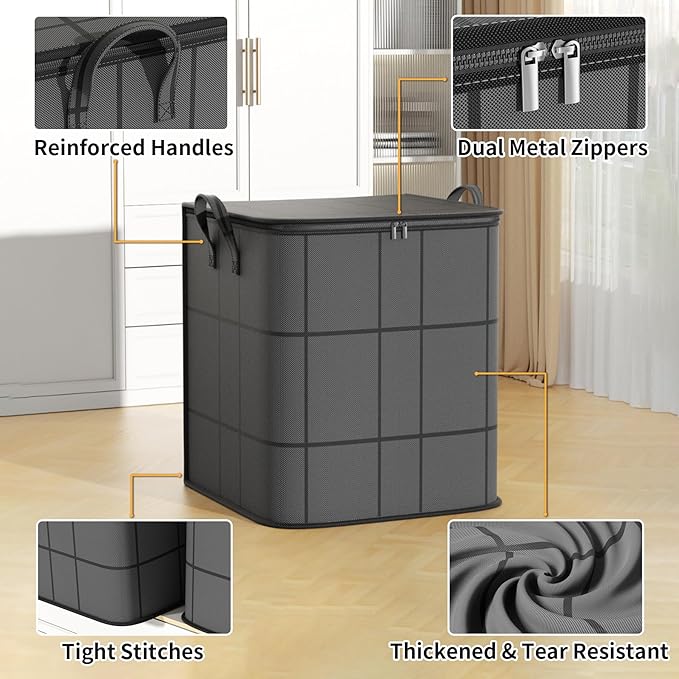 3 Pack Large Clothes Storage Bags, Closet Organizers Storage Containers, Collapsible Storage Bins with Reinforced Handles, Sturdy Zippers, for Clothing, Blanket, Comforters
