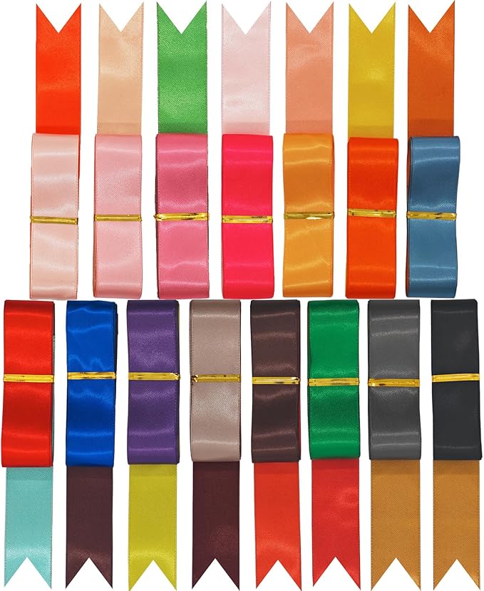 Ribbon 1 Inch, Double Faced Two Tone Satin Ribbon for Gift Wrapping, Flower Bouquet, Bow, Hair, Wedding, DIY Crafts, Christmas; Holiday Party Decorations, 15 Color Sets 2 Yards Each, 30 Yards Total