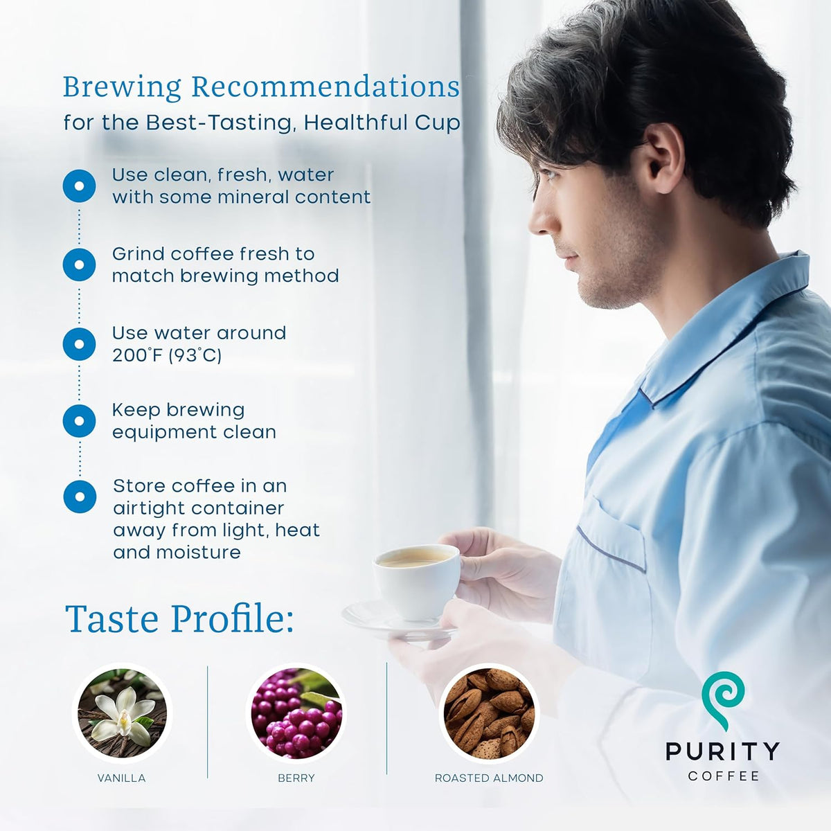 Purity Coffee Balance 2/3 Decaf Medium Roast Ground Coffee (12oz Bag) - Specialty-Grade Mountain Water Processed Decaf + Regular Arabica Blend- USDA