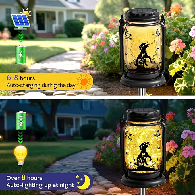 Dog Hanging Mason Jar Solar Lights, Labrador Retriever Solar Lanterns 3-in-1 Outdoor Waterproof, Birthday Gifts for Women Mom Mother's Day Dog Lover, Garden Decor for Patio Yard Balcony Decoration