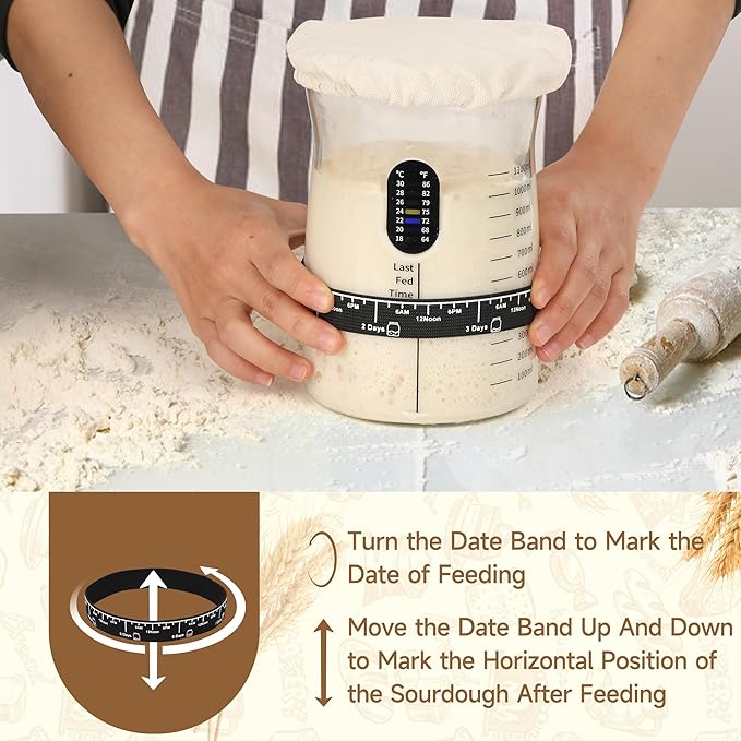 Pro Sourdough Starter Kit- 50oz Large Capacity Sourdough Starter Jar, 17 Flavorful Fermentation Recipes