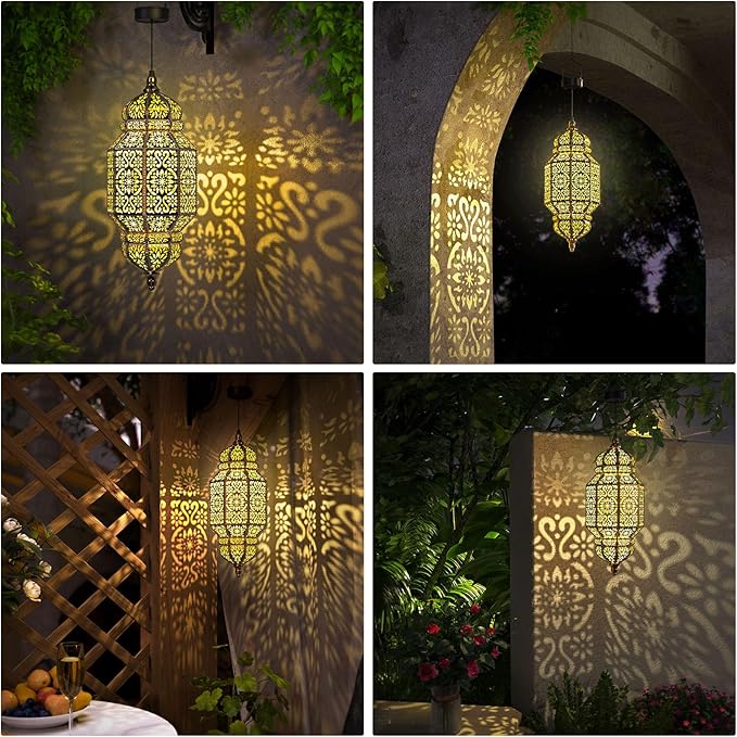 Twinkya 18 Inch High Large Hanging Solar Lights Outdoor Garden Decorative Solar Lantern Waterproof Plastic Moroccan Outdoor Decorations for Patio Pathway Yard Porch Backyard Garden Decor (1 Pack)