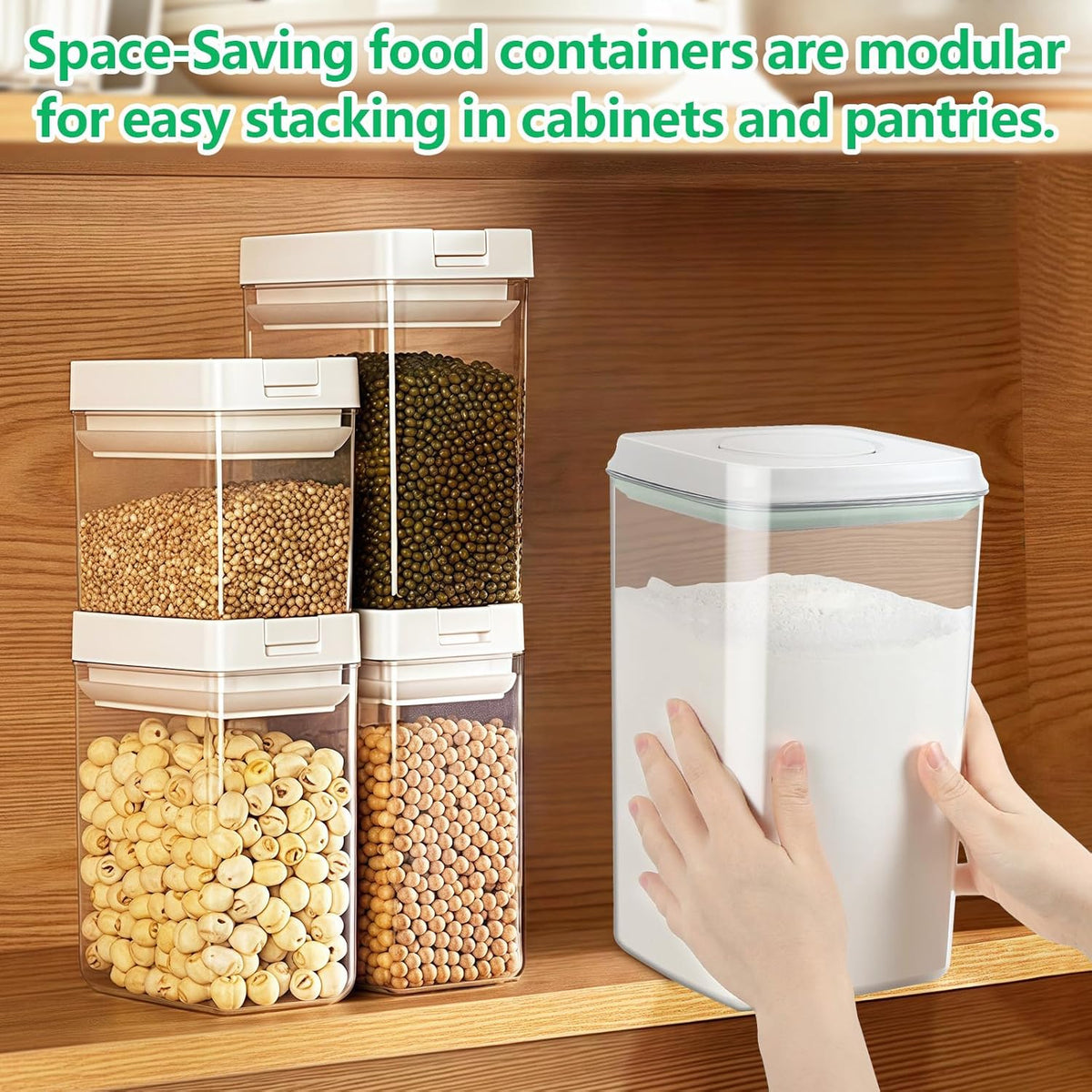 Airtight Flour Rice Storage Container with Pop-up Lid - 4.2 Qt Crystal-Clear Plastic Spaghetti Container