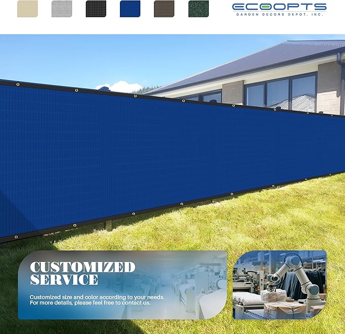 ECOOPTS 8'x116' Privacy Fence Screen Windscreen with Copper Grommets, Fit for Commercial Fence and Residential Garden Outdoor 90% UV Blockage, Cable Zip Ties Included (Blue)