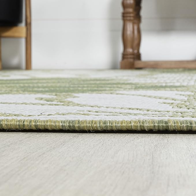 JONATHAN Y Floral Textured Weave Indoor Outdoor Area Rug 9X12 Green/Cream, Zinnia Modern for Backyard, Patio, Porch, Easy-Cleaning, High Traffic, Pet-Friendly, Non-Shedding (SMB110H-9)