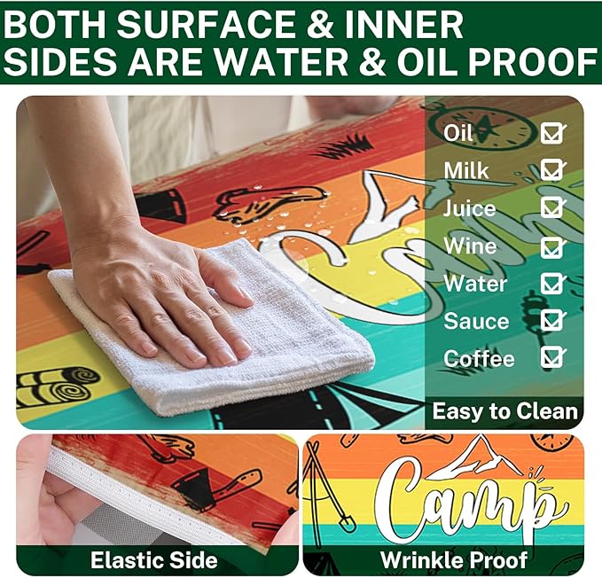 Picnic Table Cover with Bench Covers Elastic Edges, Rainbow Wood Camper Fitted Table Cover, Outdoor Patio Camping Essentials 72 Inch 3PCS, Waterproof Camping Fitted Tablecloth with Drawstring Bag