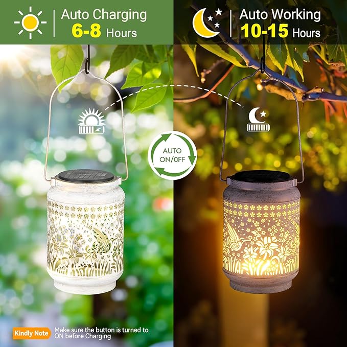KOOPER 2 Pack Solar Lanterns Outdoor Waterproof Mothers Day Gifts for Women Mom Grandma, Metal Sunflower Hanging Solar Lantern Outdoor, 2 Modes Outdoor Decoration for Yard, Patio, Garden, Porch